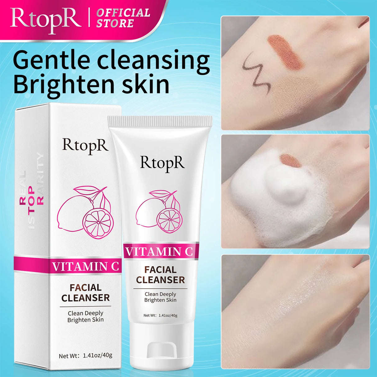 Limpiador facial con vitamina C Limpieza profunda Control de grasa del acné Limpia poros Blanqueamiento de la piel Limpia cutículas Cuidado de la piel Limpieza facial