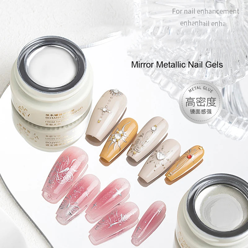8ml Silver Mirror Metallic Nail Gels Polish UV Soak Off Paint Gel Polish Flower Drawing Gold Superbright Nails Lacquer UV Gel #*