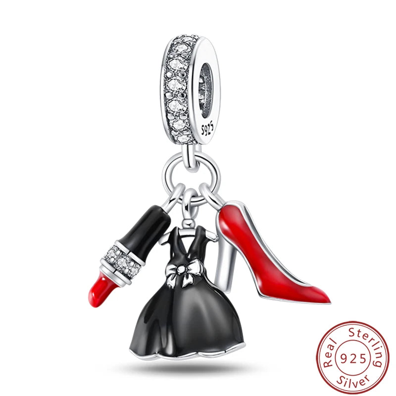 Ensemble de trois breloques en argent sterling S925, perles de 3 mm, motif princesse, golf, hamster, appareil photo, voyage, fabrication de bijoux fins