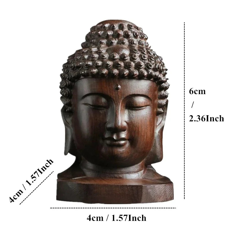 Estatua de madera de Sakyamuni de 2,36'', estatua de Buda de madera de 6 cm, figuras creativas de Tathagata, artesanías con cabeza de Buda de caoba de la India