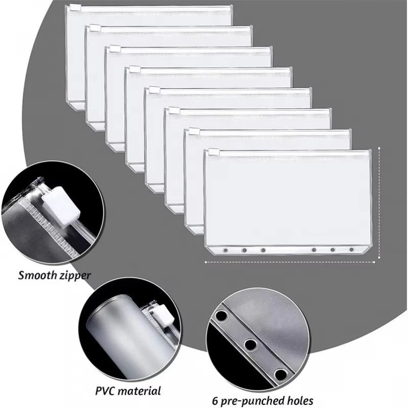 Bolsa de almacenamiento de PVC transparente con cremallera, antioxidante, mate, tamaño A5/A6, carpeta de información para guardar dinero, material escolar y de oficina, 5 unidades