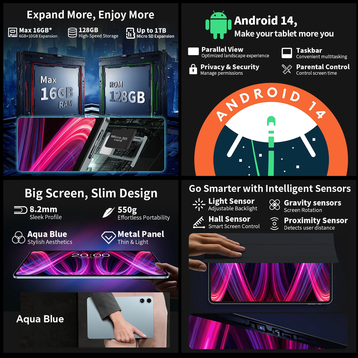 【Nouveau】Teclast T60 Plus 12 pouces Tddi 90 Hz Écran 2K 2000X1200 Android 14 Widevine L1 Mtk Helio G88 (6 Go de RAM + 10 Go d'extension) Batterie 16 Go/128 Go 8000 mAh 4G LTE Double SIM TF jusqu'à 1 To