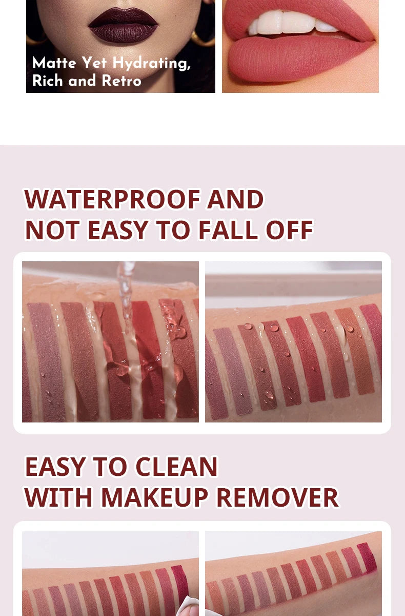 12-Color Matte Waterproof Lipstick Pen - Long-Lasting, Vibrant Berry Tone, Plant-Based Squalane, Smooth Application for All Skin