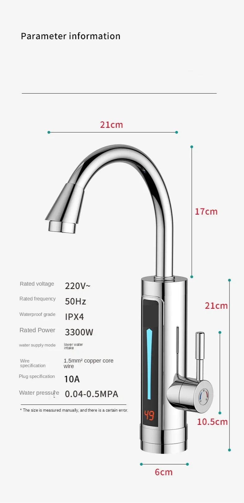 Robinet de cuisine électrique à chauffage instantané 3300 W, double usage, eau chaude et froide, sans réservoir, chauffage rapide avec affichage LED