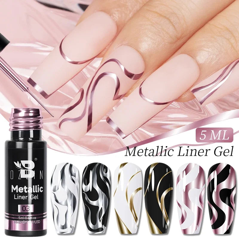 Esmalte de uñas en gel semipermanente, efecto espejo metálico, cromado, superbrillante, francés, UV LED, 5 ml, dorado y plateado.