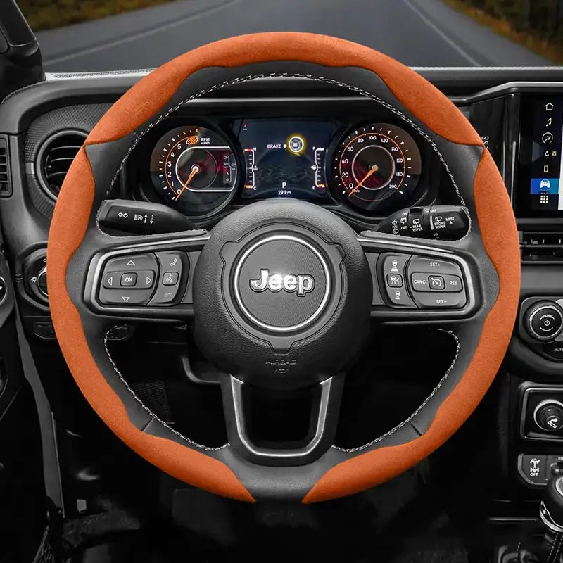Funda de volante de gamuza a presión para Jeep Renegade Compass Wrangler JK JL Grand Cherokee WK2, accesorios WJ Portachiavi