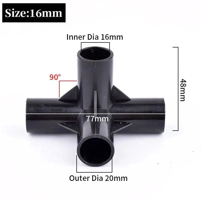 8/12/16/19mm Black PVC Pipe Fittings 4-way Connector Tent Wardrobe Fixed Fittings Plants Support Joint, DIY Shelf Tube Fittings - Lootquake