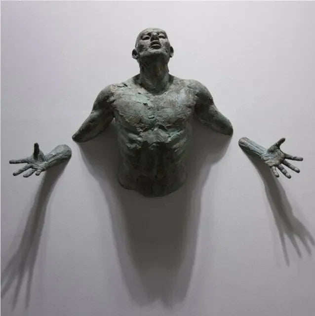Creative Imitation Copper Wall Sculptures Statue For Unique Touch Resin Rock Climbing Man Background Wall Art 3D Through Wall