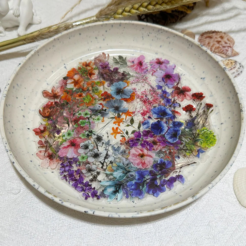 Lot de 50 autocollants en forme de fleur, imperméables et transparents, en PET, pour livret, décoratif, pour guitare, carnet