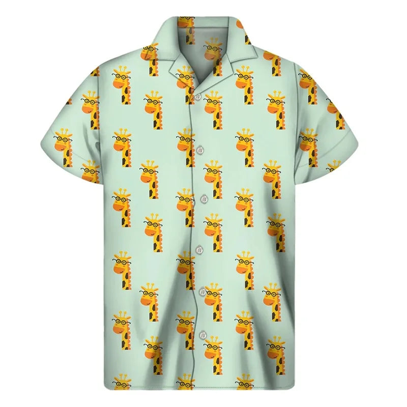 3D Printed Black And White Giraffe Pattern Hawaii Shirts Mens Short Sleeve Big Size Beach Shirts Funny Giraffe Party Blouse Tops - Lootquake