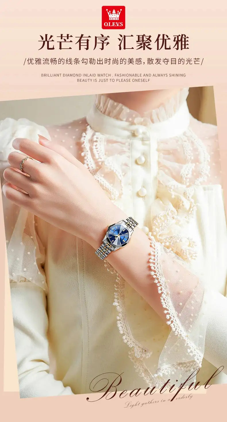 OLEVS Original Brand Elegant Women's Watches Waterproof Luminous Quartz Watch for Lady Necklace Bracelet Gift Box Set Calendar - Lootquake