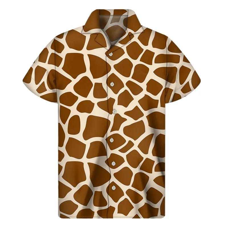 3D Printed Black And White Giraffe Pattern Hawaii Shirts Mens Short Sleeve Big Size Beach Shirts Funny Giraffe Party Blouse Tops - Lootquake