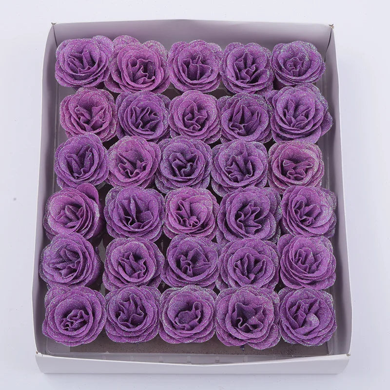 30pcs of 7cm Glitter spray artificial flower rose for Christmas gift hot Valentine DIY bouquet easter wedding Birthday decor - Lootquake
