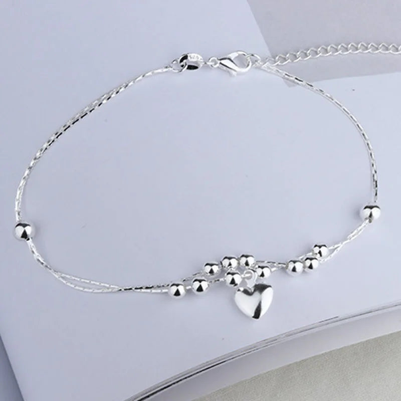 Silver color Stars Anklet Double Layer plated Charms Ankle Bracelet Jewellery Anklets For Women Foot Jewelry Love 2023 new hot - Lootquake