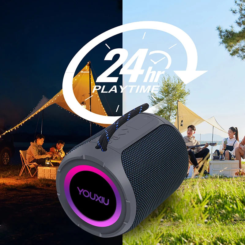 Altavoz Bluetooth portátil, subwoofer estéreo de 360 grados, resistente al agua IPX7, con iluminación, compatible con TF, TWS, inalámbrico, 40 W, para exteriores.