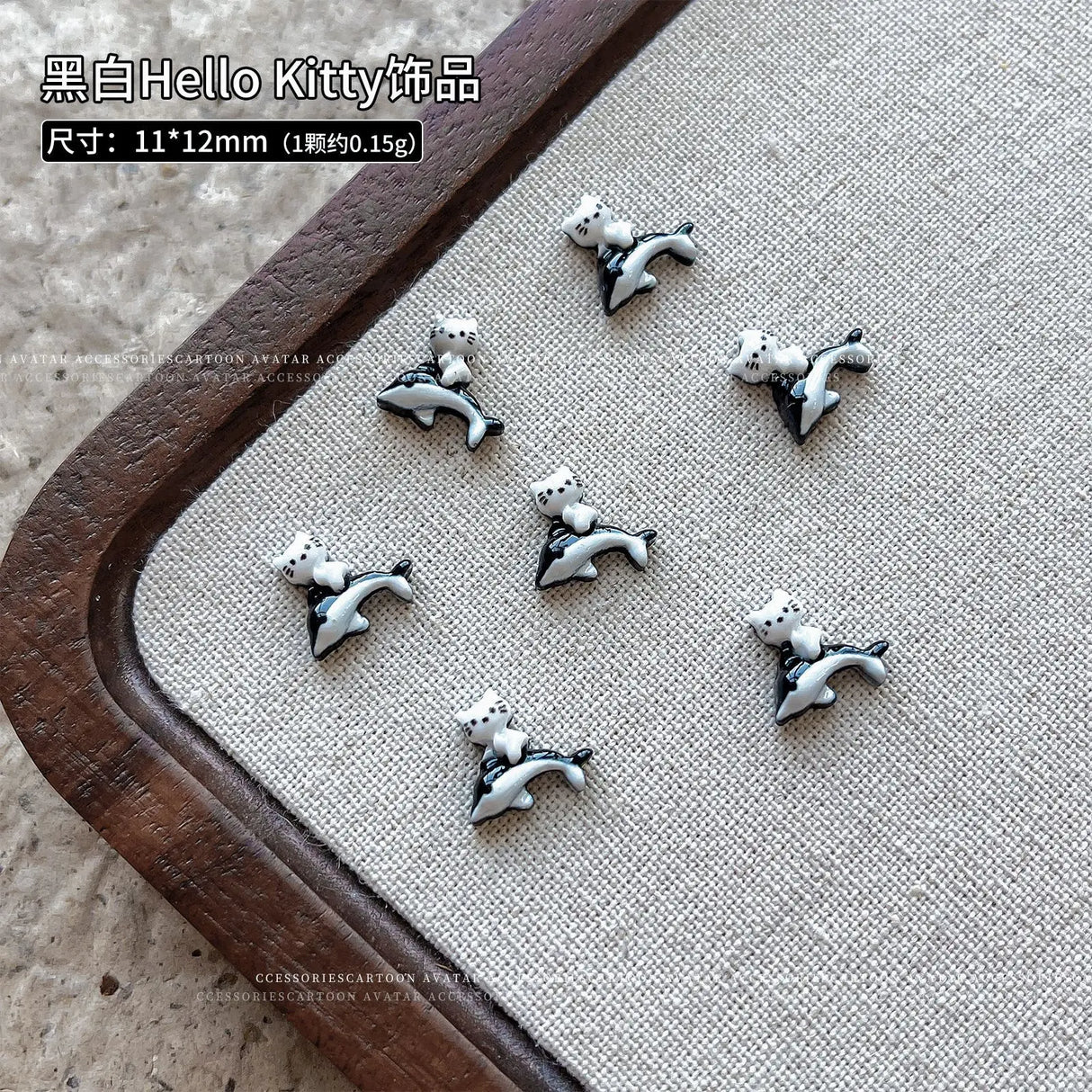 20Pcs Sanrioed Summer Beach Hello Kittys Nail Accessories Cartoon Black Skin Resin Charms Diy Girl Gift Nail Decoration - Lootquake