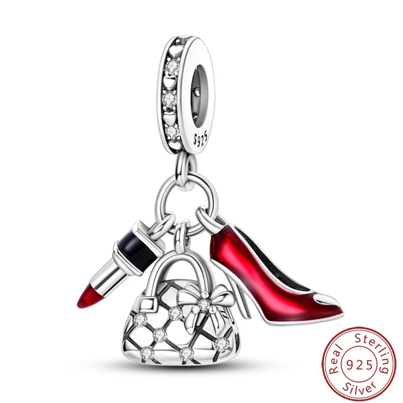 Ensemble de trois breloques en argent sterling S925, perles de 3 mm, motif princesse, golf, hamster, appareil photo, voyage, fabrication de bijoux fins