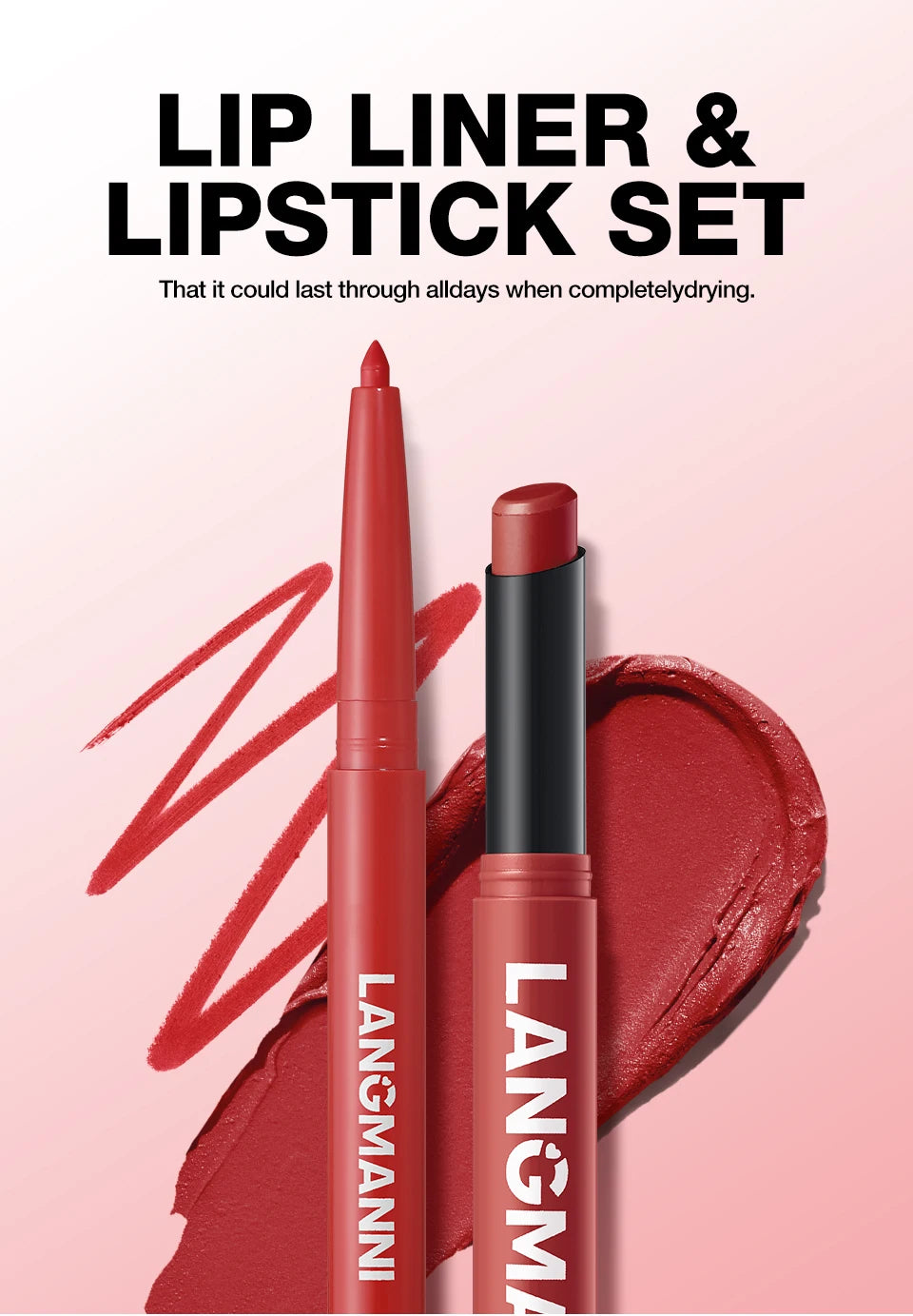 Ensemble de rouge à lèvres et crayon à lèvres imperméable intégré, sans bavure, sans décoloration, sans tasse, durable, facile à créer un maquillage parfait !