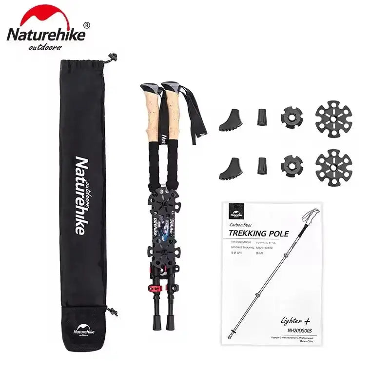 Naturehike Trekking Poles 2pcs Carbon Fiber Collapsible Telescopic Sticks Lightweight Walking Hiking Stick Climbing Stick - Lootquake