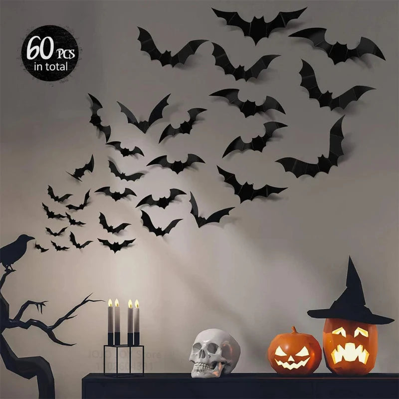 Halloween Decoration 3D Black PVC Bat Halloween Party DIY Decor Wall Sticker Bar Room Halloween Party Scary Decos Props