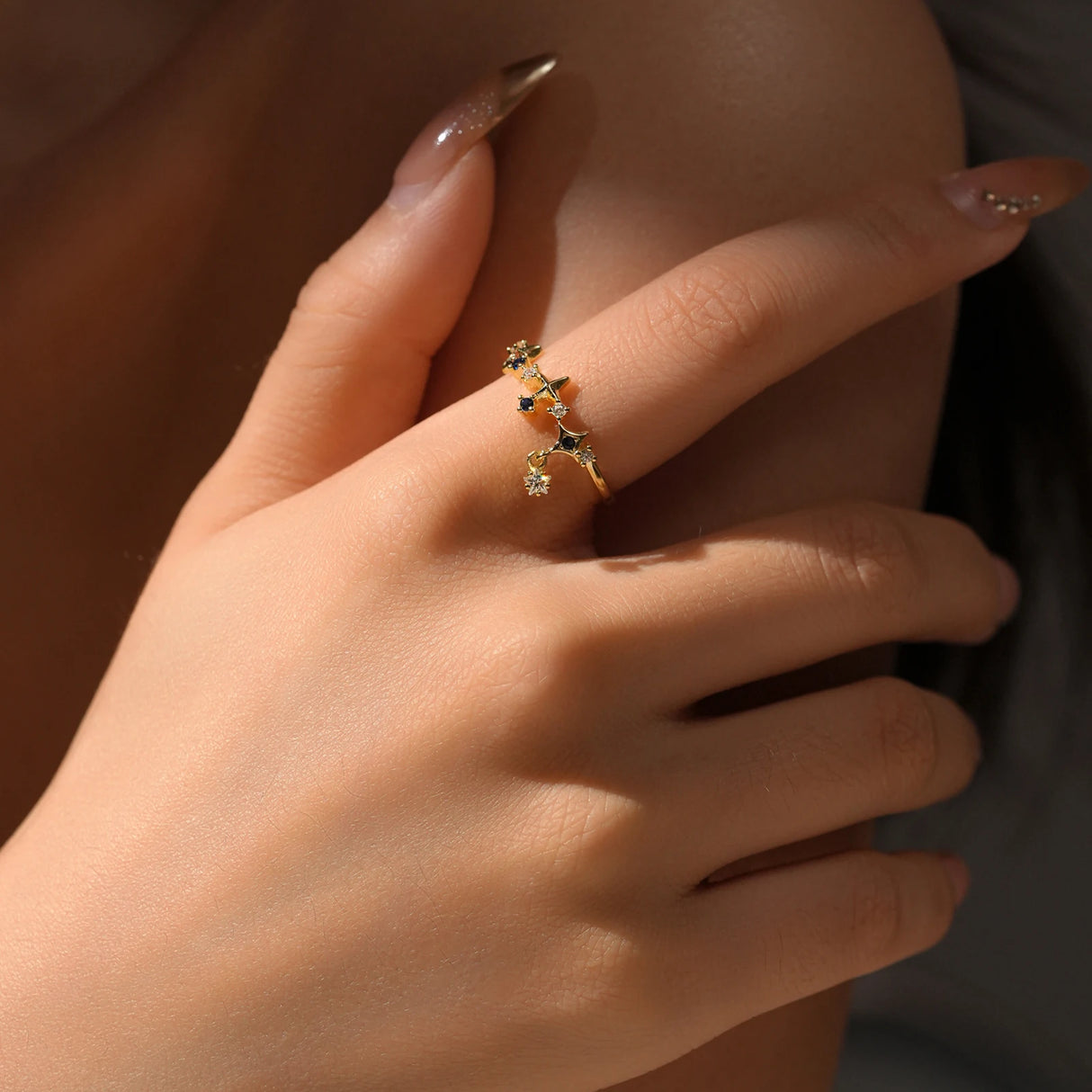 ANDYWEN 925 Sterling Silver Star Round Inlay Blue Zircon CZ Adjustable Open Ring Women Luxury Wedding Gift Dainty Jewelry - Lootquake