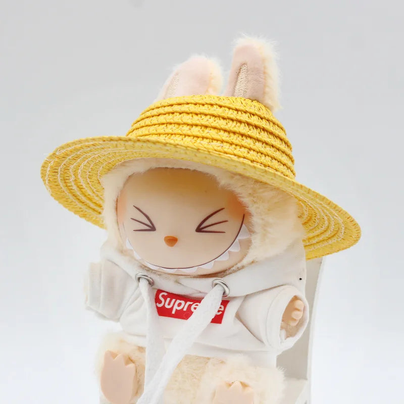 Chapeau Labubu ouvert en paille tissée, accessoire de fête, style campagnard, tenue Labubu pour soirée assise