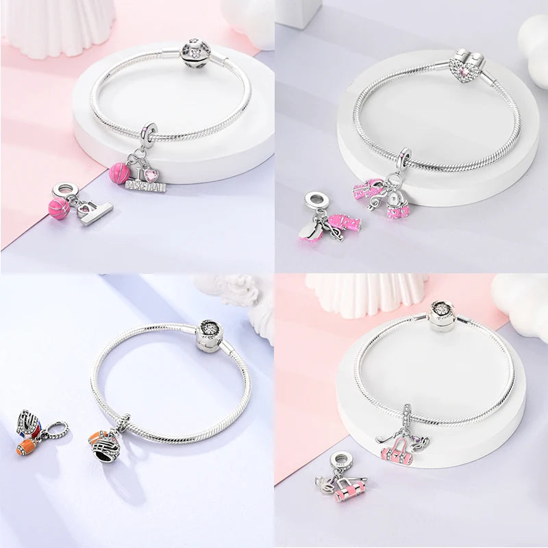 S925 Sterling Silver Princess Golf Hamster Camera Travel Three Piece Set Charms Beads 3mm DIY Fine Jewelry Making - Lootquake