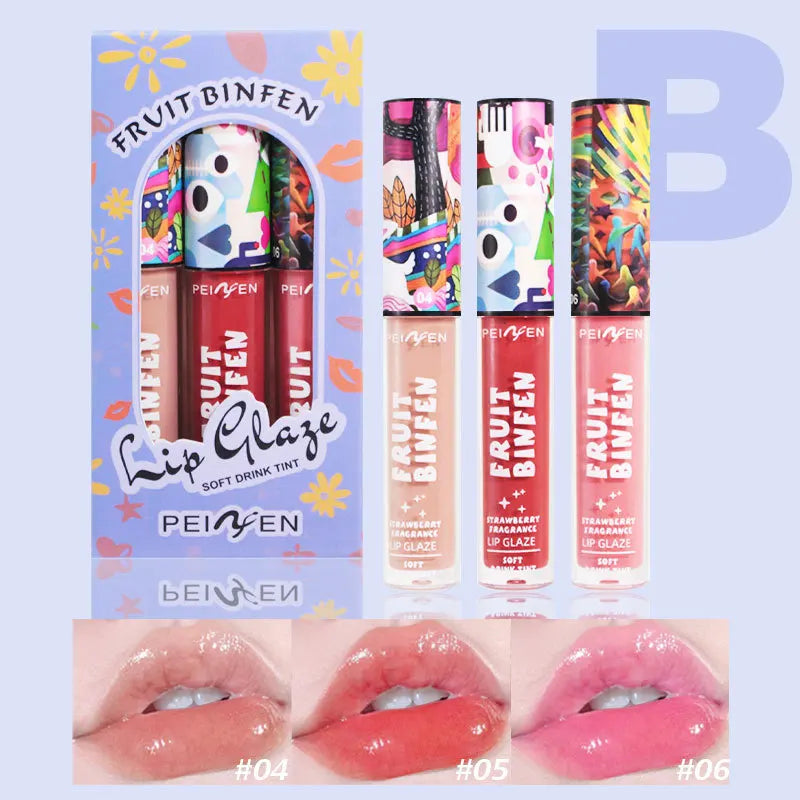 Lot de 3 gloss à lèvres effet miroir, hydratant et éclaircissant, effet peinture à l'huile, baume à lèvres hydratant et nourrissant au goût de fruits
