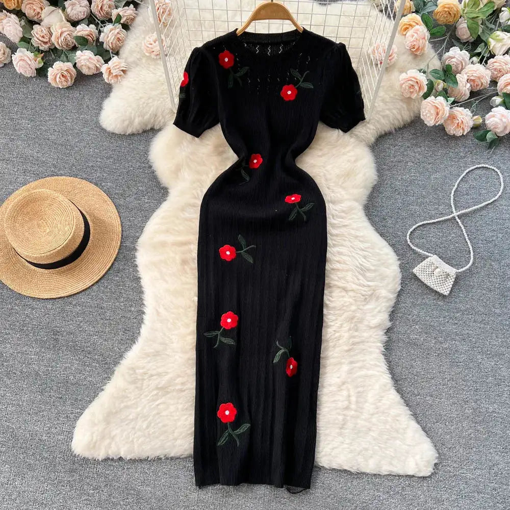 Crochet Dresses Knit Cut Out Dress Jurk Dames Beach Dresses for Women 2023 Short Sleevel Female Vestidos Mujer Maxi Long Dress - Lootquake