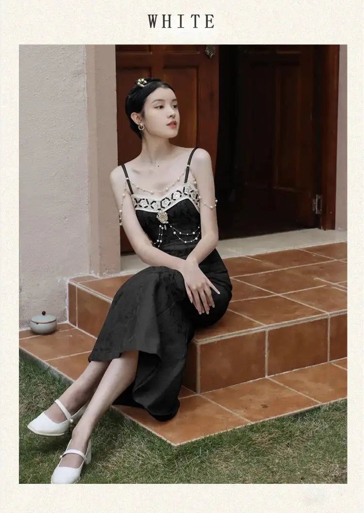 Summer Women Gorgeous Party Mermaid Prom Dress Spaghetti Strap Pearl Beading Ruffles Dress Feminine Backless Trumpet Long Dress - Lootquake