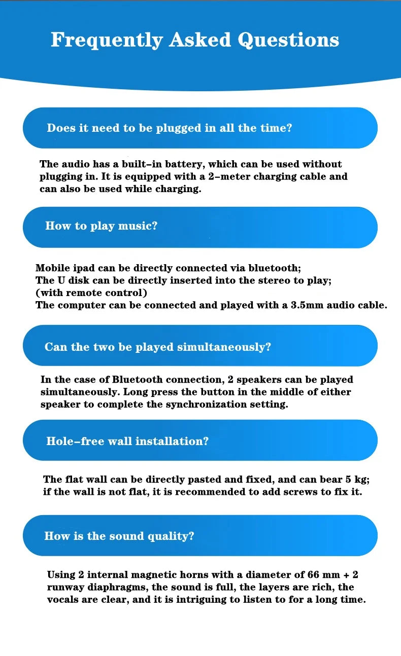 Enceinte Bluetooth sans fil murale, son surround 3D, radio FM multifonctionnelle, caisson de basses portable d'extérieur, longue durée de vie de la batterie