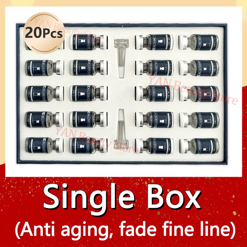 Set de oligopéptidos antiarrugas en polvo liofilizado, suero nutritivo, reparador de colágeno y reafirmante con ácido hialurónico para el cuidado de la piel.