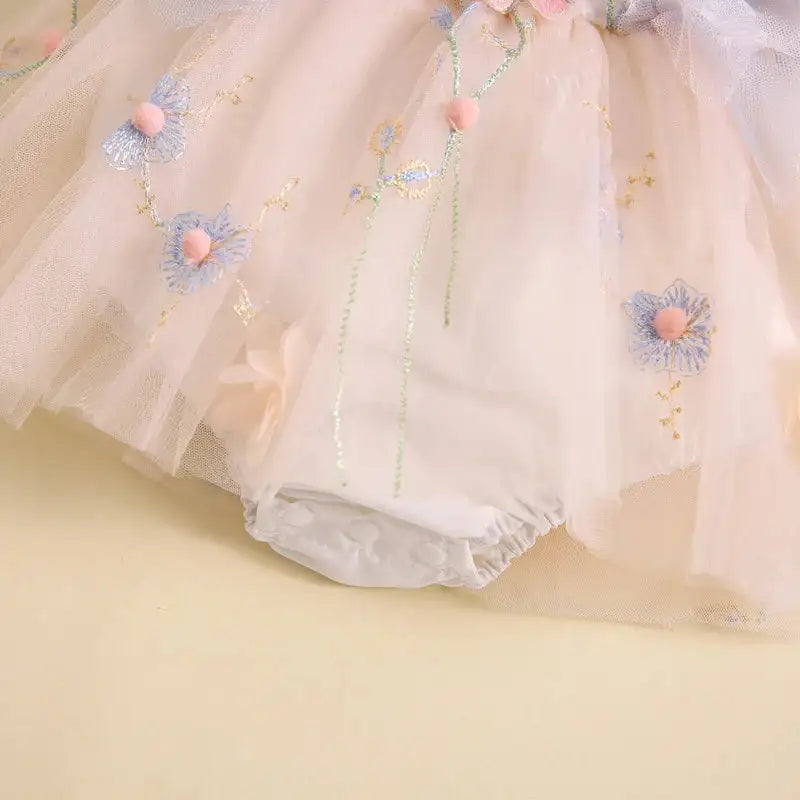 Pudcoco Baby Girl 2Piece Summer Set 3D Butterfly Flower Embroidery Fly Sleeve Mesh Romper Dress 3D Bow Headband Toddler Outfits - Lootquake