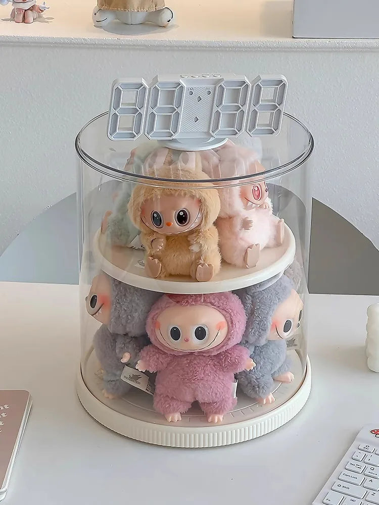 Labubu Rotating Display Box, Transparent Acrylic, Plush Doll Hand-Made Dust-Proof Labubu Pendant Storage Box.