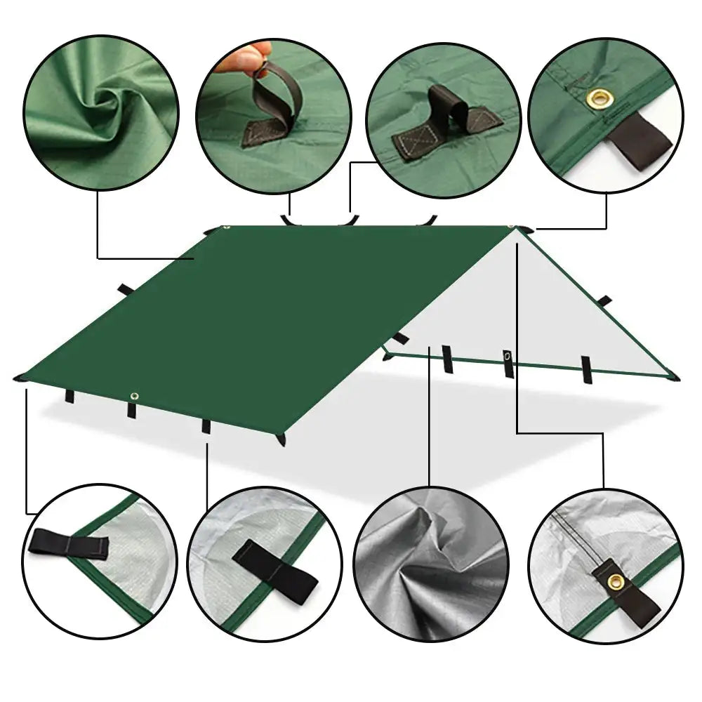 4x4m 4x3m 3x3m 19 Hang Points Tent Tarp Survival Sun Shelter Shade Canopy Outdoor Backpacking Waterproof Camping Awning SunShade - Lootquake