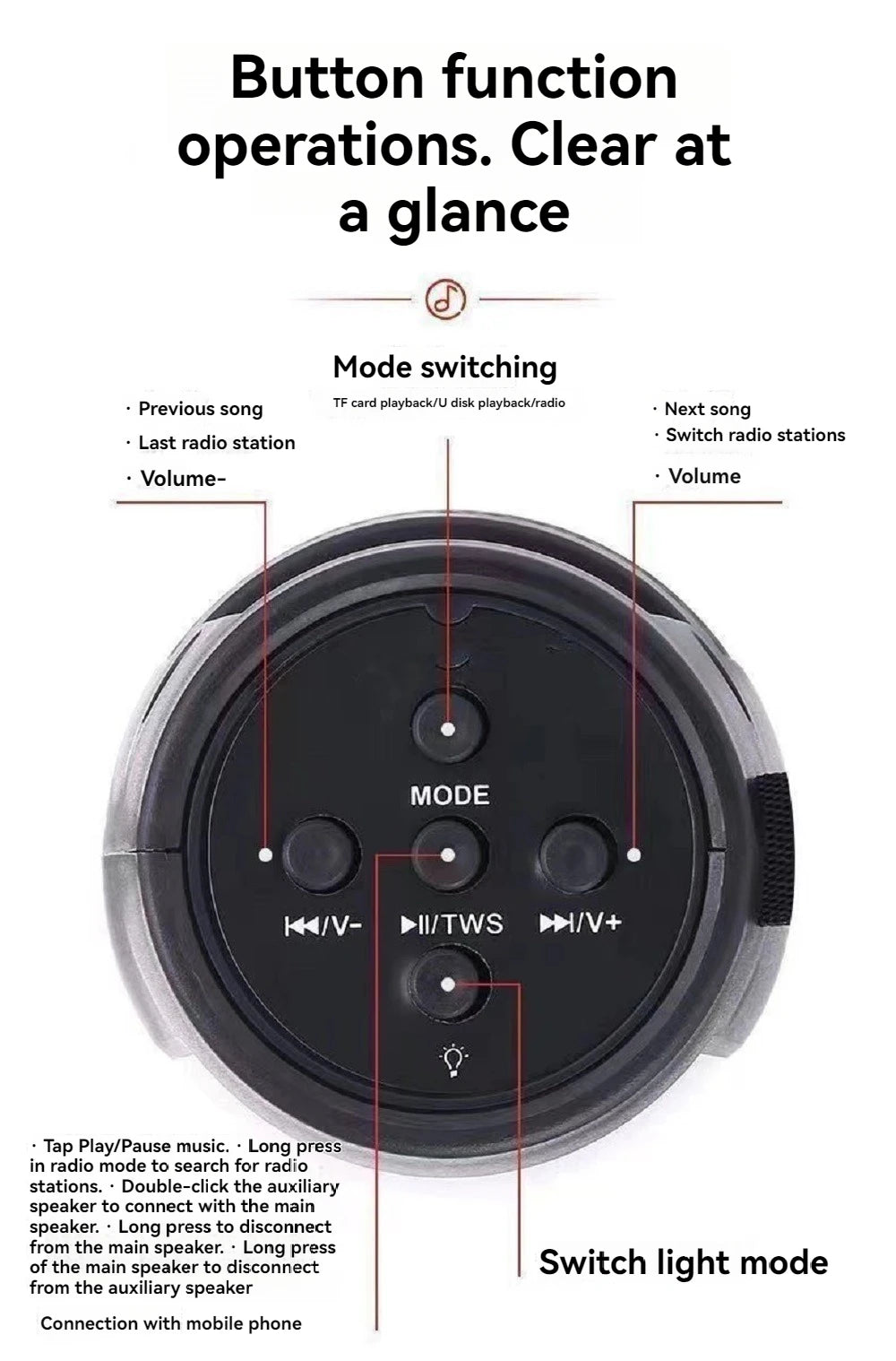 Altavoz Bluetooth inalámbrico portátil con luz LED RGB de 1500 mAh, subwoofer estéreo para exteriores, altavoz doméstico de alto volumen, impactante.