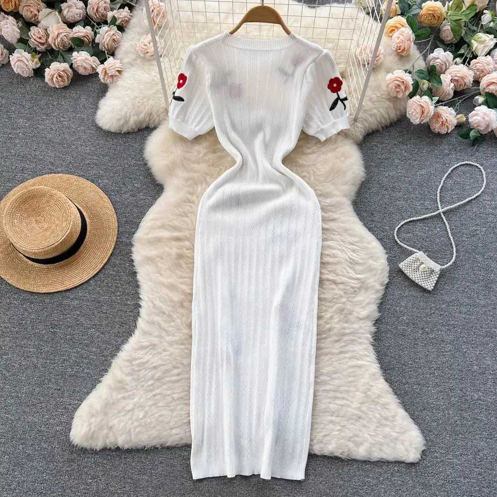 Crochet Dresses Knit Cut Out Dress Jurk Dames Beach Dresses for Women 2023 Short Sleevel Female Vestidos Mujer Maxi Long Dress - Lootquake