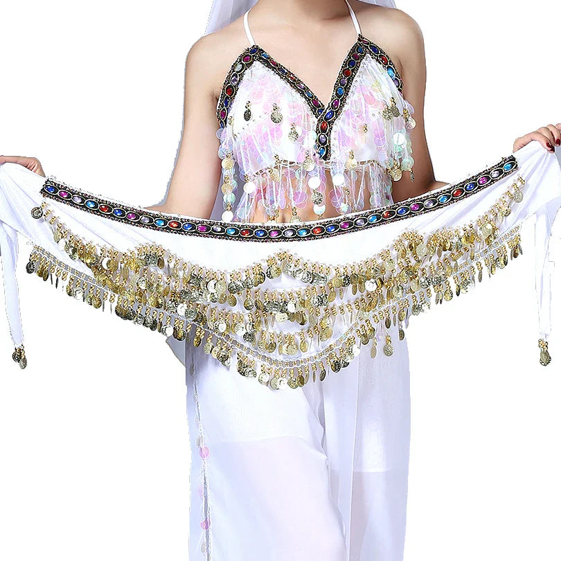 1PC New Style Belly Dance Belt Newest Multi-color Glass Silk Velvet Dancing Belt Scarf Crystal BellyDance Waist Chain Hip Scarf
