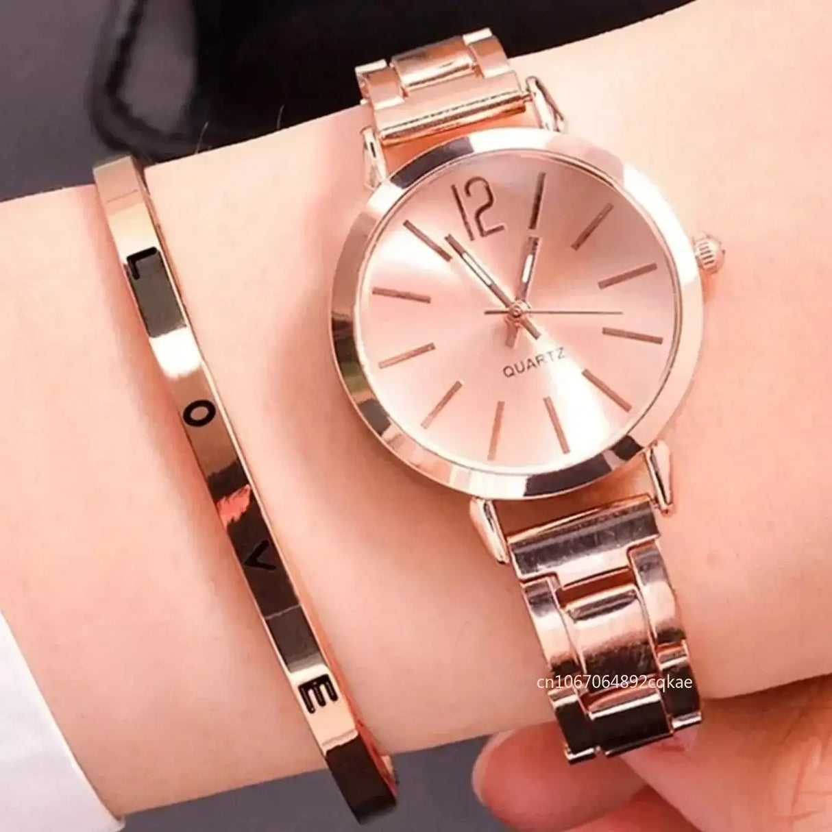 2pcs Set Watch Luxury Women Simple Dial Hollow Strap Fashion Gold Bracelet Quartz Wristwatch Student Ladies Watches Reloj Mujer - Lootquake