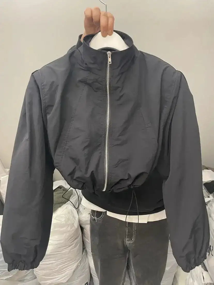 2024 Autumn Vintage Women's Windbreaker Cropped Jackets Harajuku Oversized Streetwear Long Sleeve Fashion Female Elegant Top - Lootquake