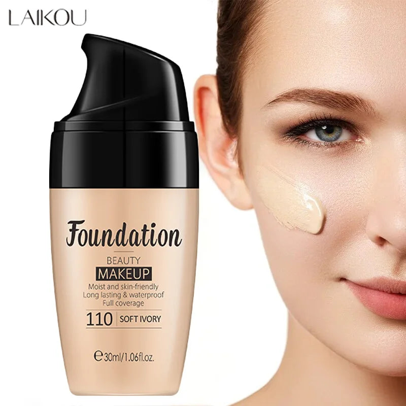 LAIKOU Base de maquillaje líquida hidratante de larga duración, cosmética facial, iluminadora natural, tono base, maquillaje, 30 ml