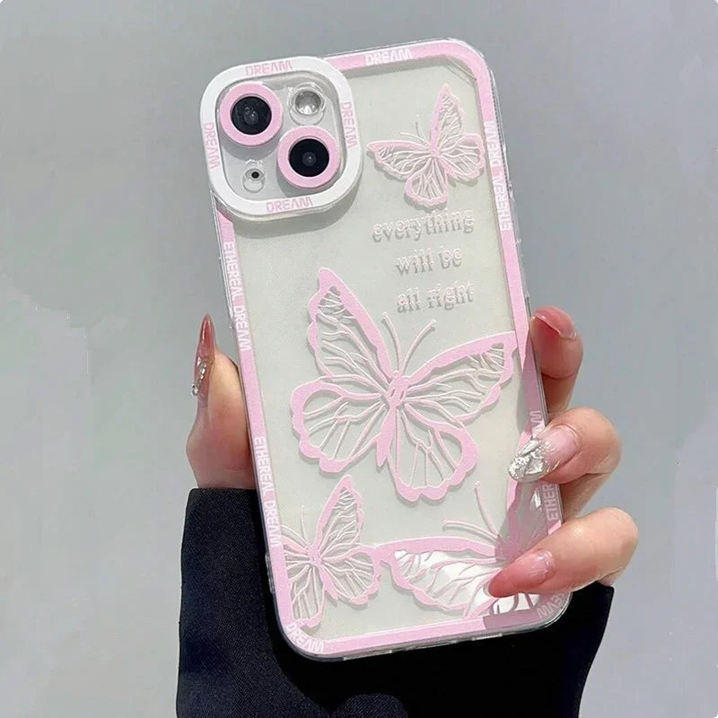 Bonita funda para teléfono con estampado de mariposas rosas