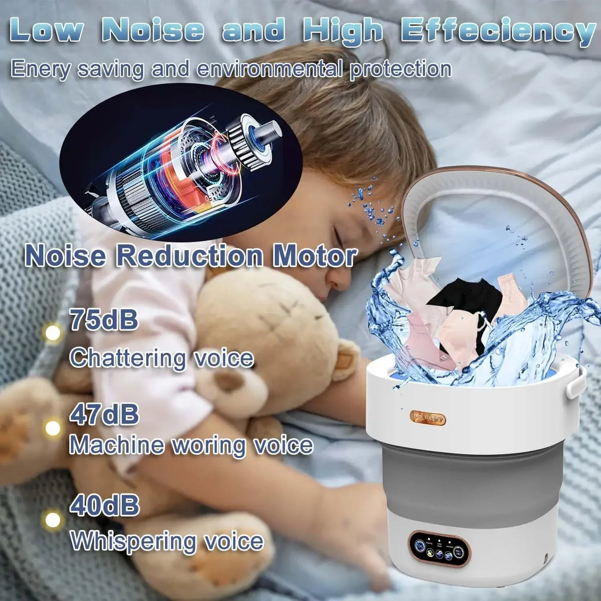 Machine à laver pliable 15 L avec essoreuse, idéale pour les voyages, les chaussettes, les sous-vêtements, les culottes et les vêtements de bébé.