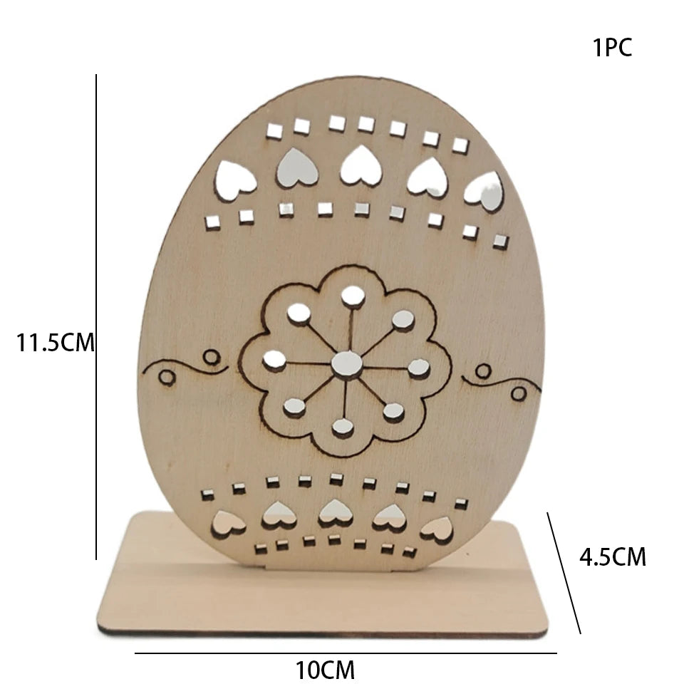 1pc Easter Wooden Egg Ornament Hollowed Rabbit Crafts For Easter Home Table Decorations Kids Handmade DIY Painting Gifts Supply - Lootquake