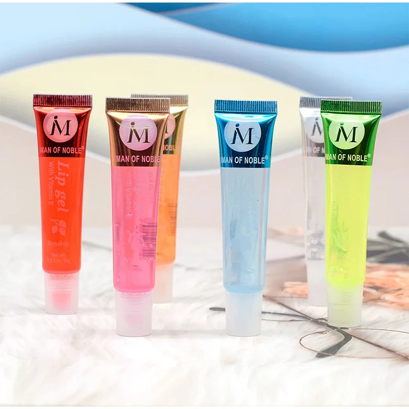 Lot de 6 rouges à lèvres hydratants aux fruits, transparents, à l'huile de rose musquée, à l'argan, à la menthe poivrée et à l'aloe vera, à la noix de coco, longue tenue