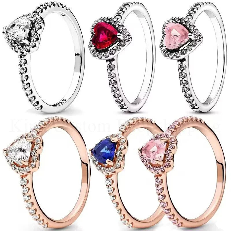 New Colored Crystal 925 Sterling Silver Ring Exquisite Women Shiny Heart Series Simple Ring Valentine's Day Gift for Lovers - Lootquake