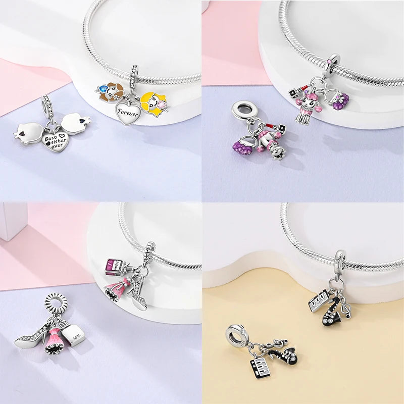 S925 Sterling Silver Princess Golf Hamster Camera Travel Three Piece Set Charms Beads 3mm DIY Fine Jewelry Making - Lootquake