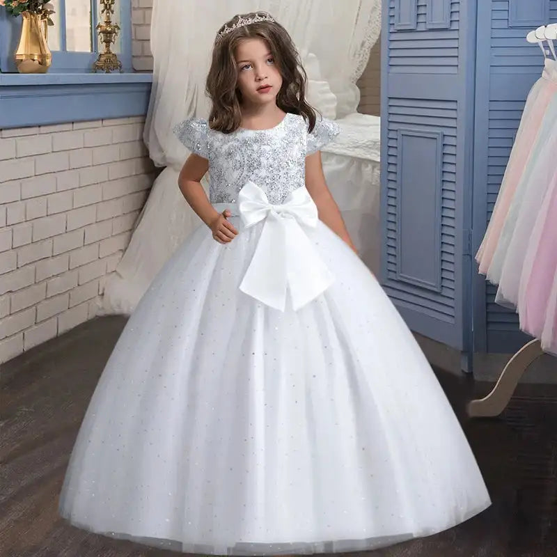 New Christmas Party Princess long dress children's dress children's gauze lace birthday party dinner ball big butterfly dress - Lootquake