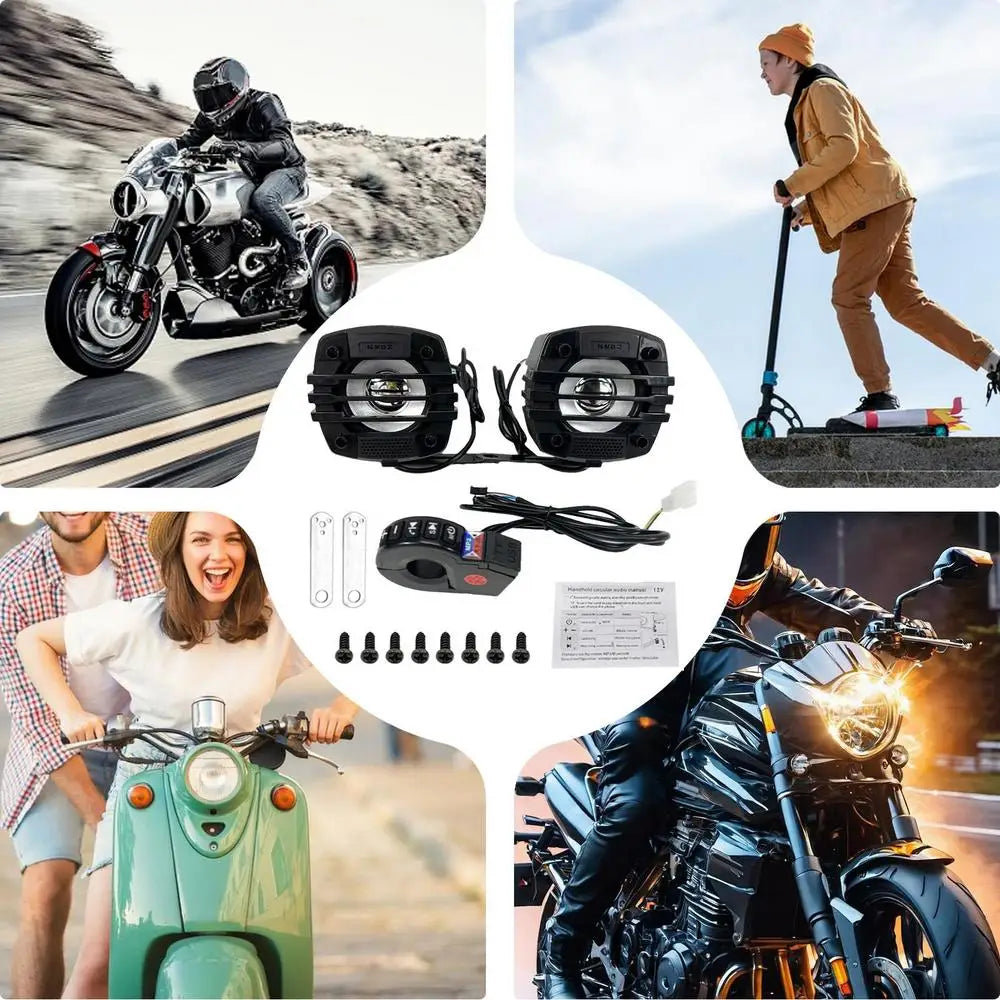 Altavoz Bluetooth para motocicleta, 12-80 V, sonido HiFi universal, estéreo para motocicleta, resistente a la intemperie, sistema de amplificación de audio, altavoz para manillar.