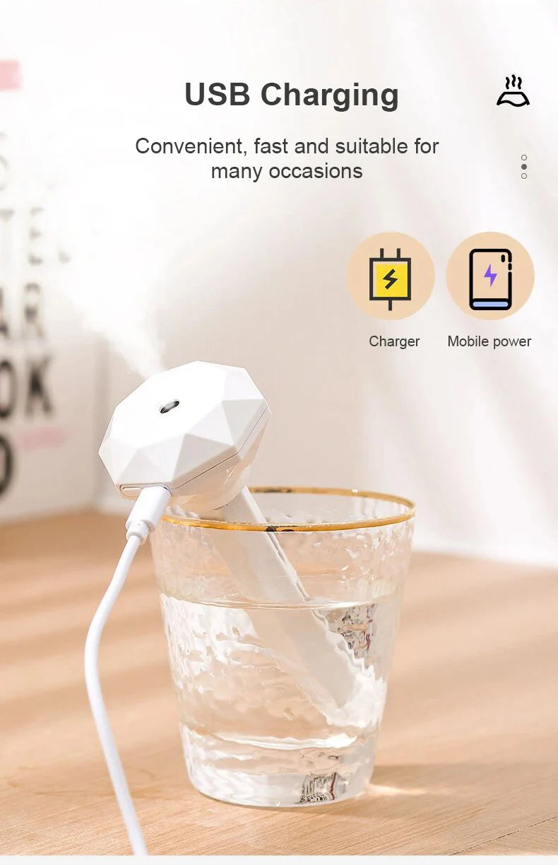 Humidificateur d'air à lampe LED, diffuseur d'huiles essentielles USB, purificateur de voiture, brumisateur d'arômes anioniques avec lumière romantique, humidificateur portable